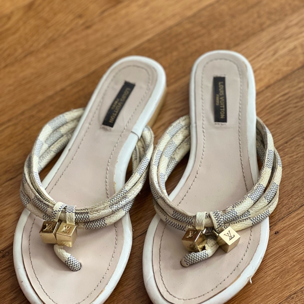 Louis Vuitton Gold and Cream Women's Sandals